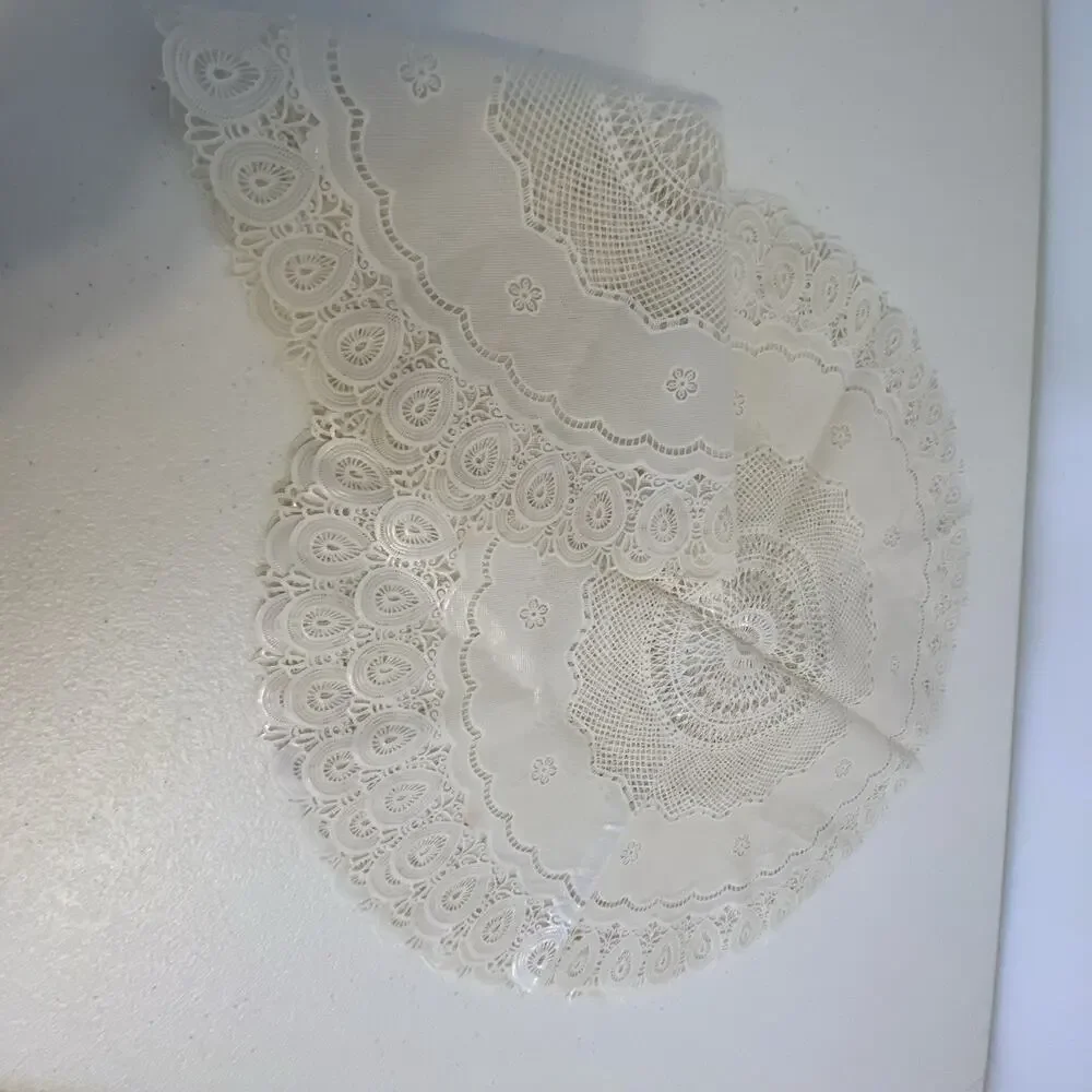 Vintage 70s-80s Silicone Lace Tablecloth Doily Round Ivory Table Topper Lot Of 7